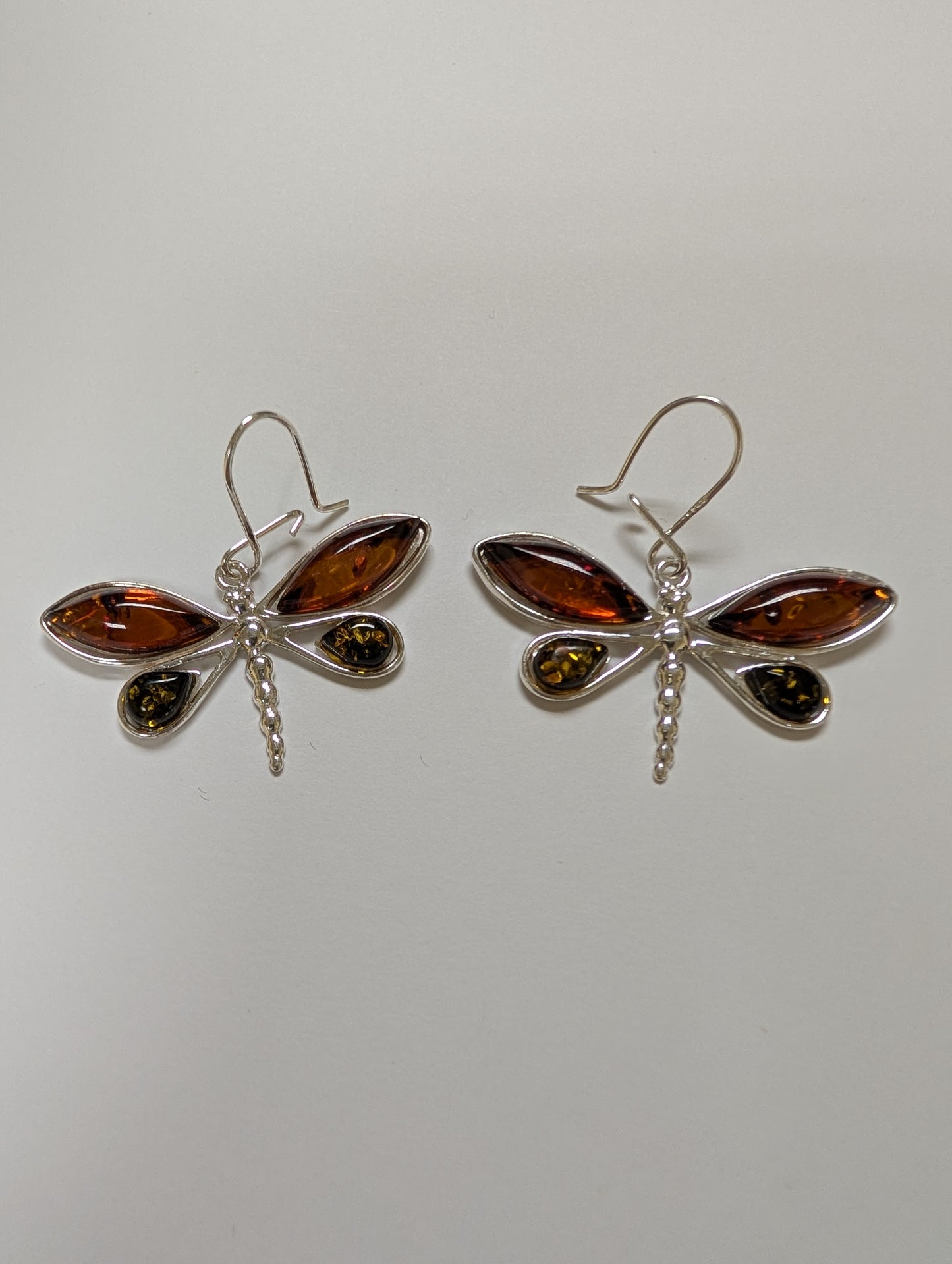 Amber/Silver Dragonfly earrings (large)