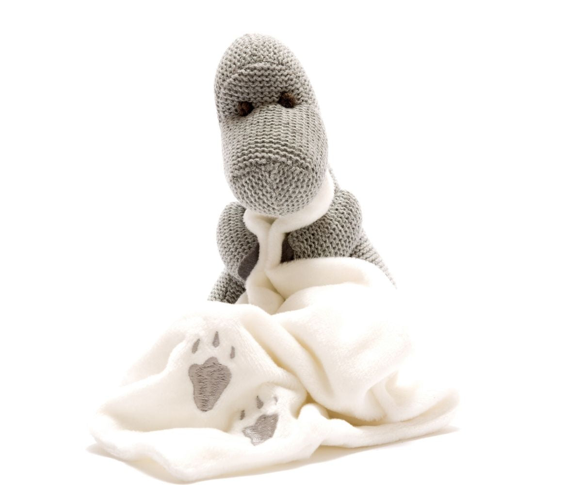 Diplodocus Knitted Grey Dinosaur Soft Toy with Comfort Blanket