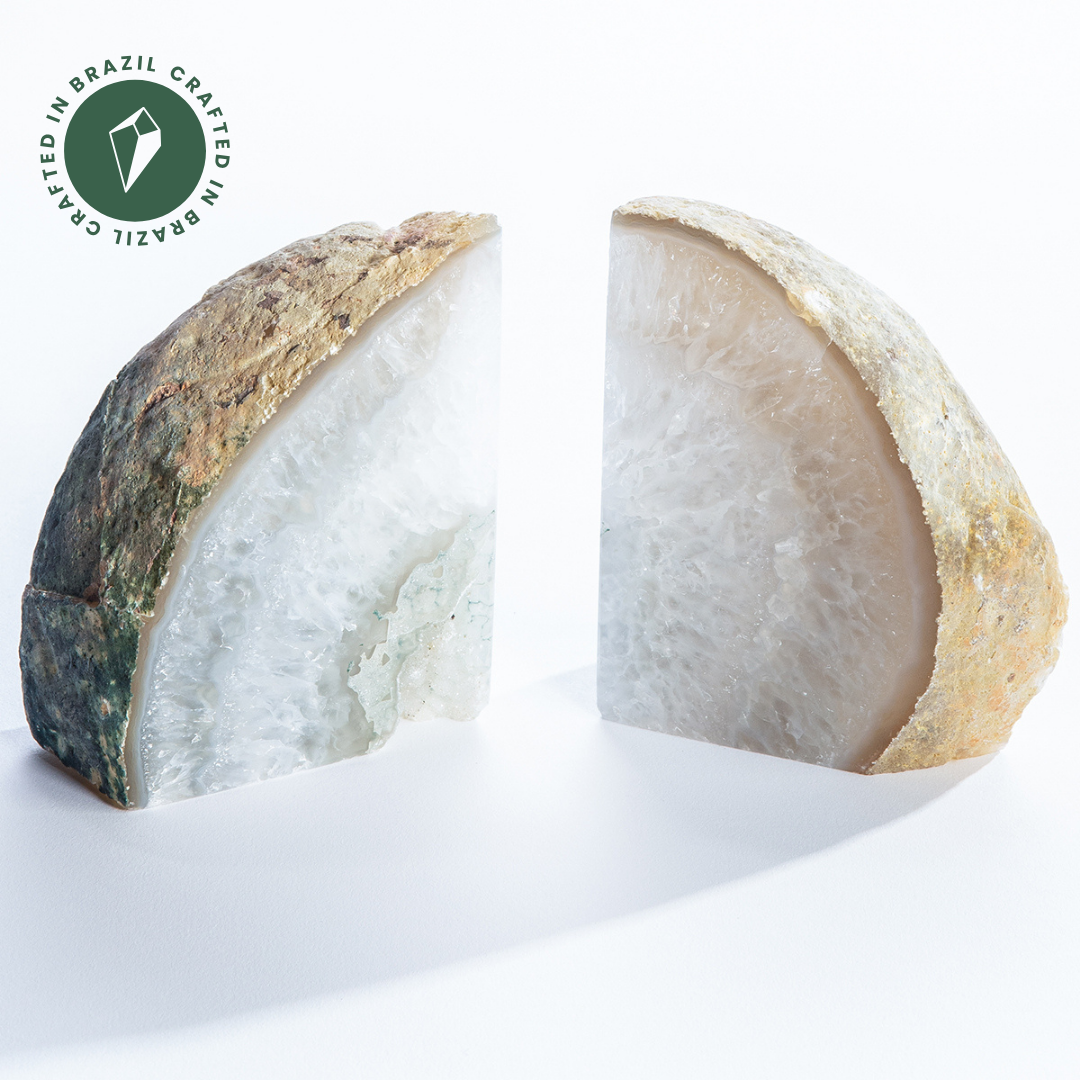 Satin Crystal Agate Bookends - Crafted in Brazil