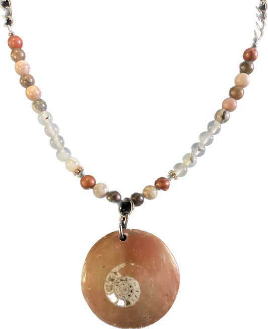 Genuine Ammonite Necklace with Montana Agate