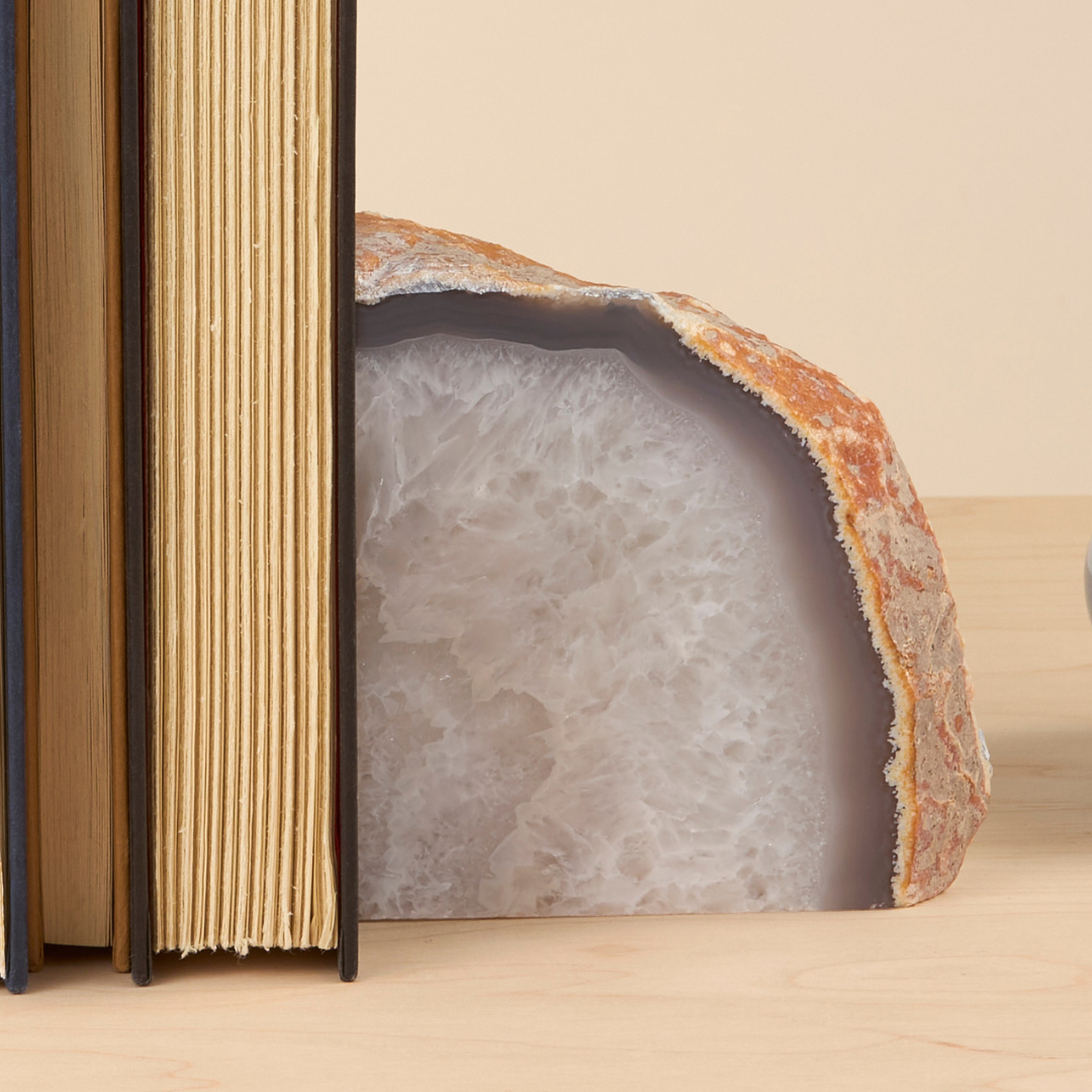 Satin Crystal Agate Bookends - Crafted in Brazil