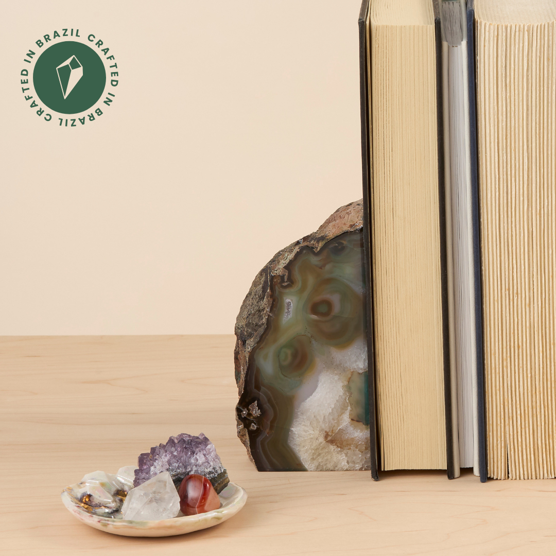 Green Agate Bookends - Crafted in Brazil