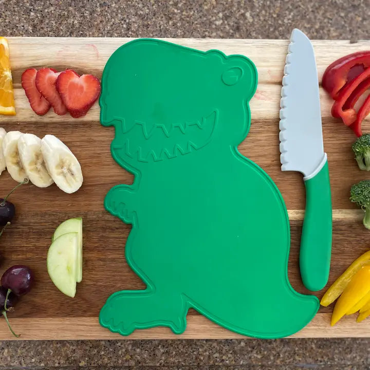 Dinosaur Cutting Board & Kid Safe Knife Set