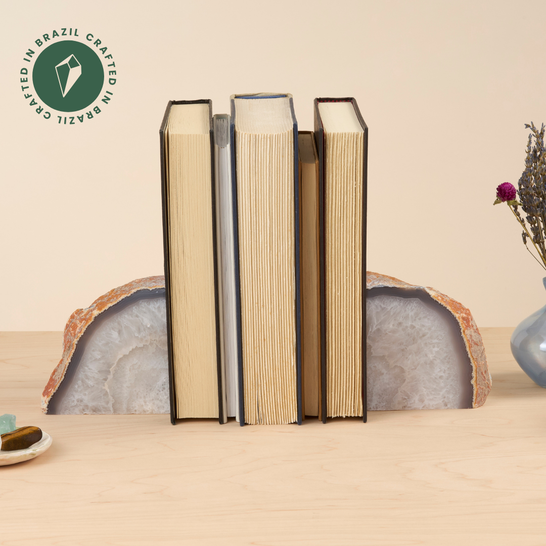 Satin Crystal Agate Bookends - Crafted in Brazil