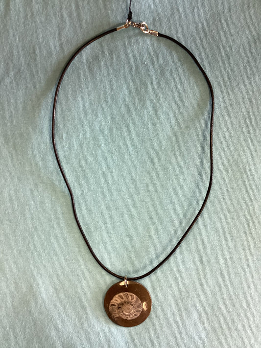 Genuine Ammonite Necklace with Black Leather Cord