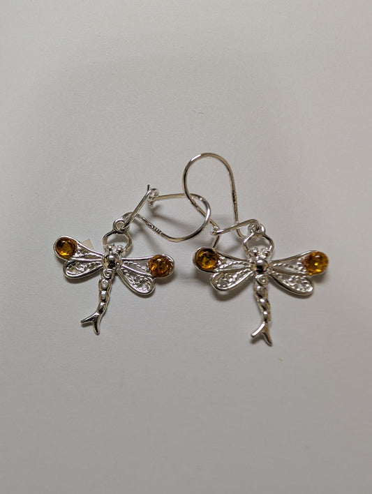 Amber/Silver Dragonfly earrings (small)