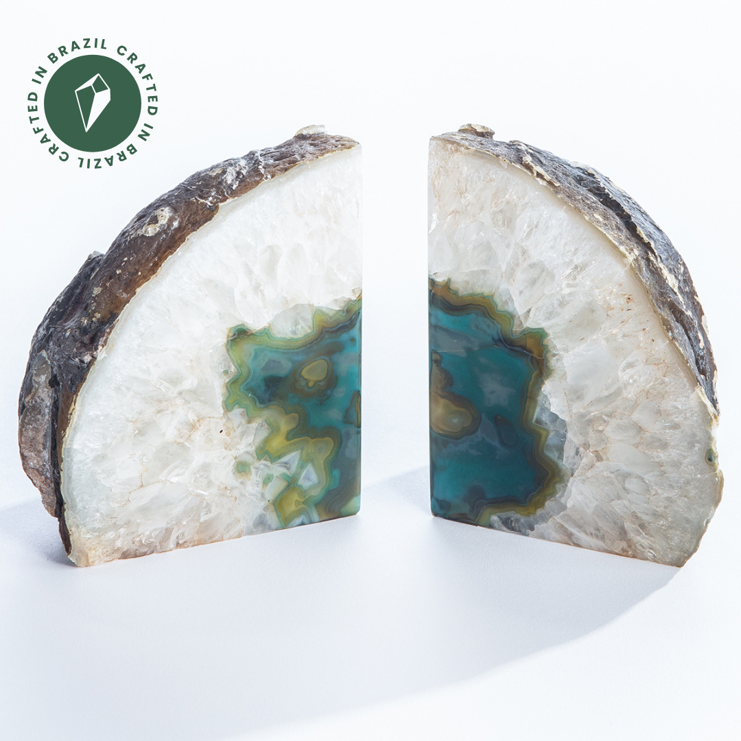 Green Agate Bookends - Crafted in Brazil