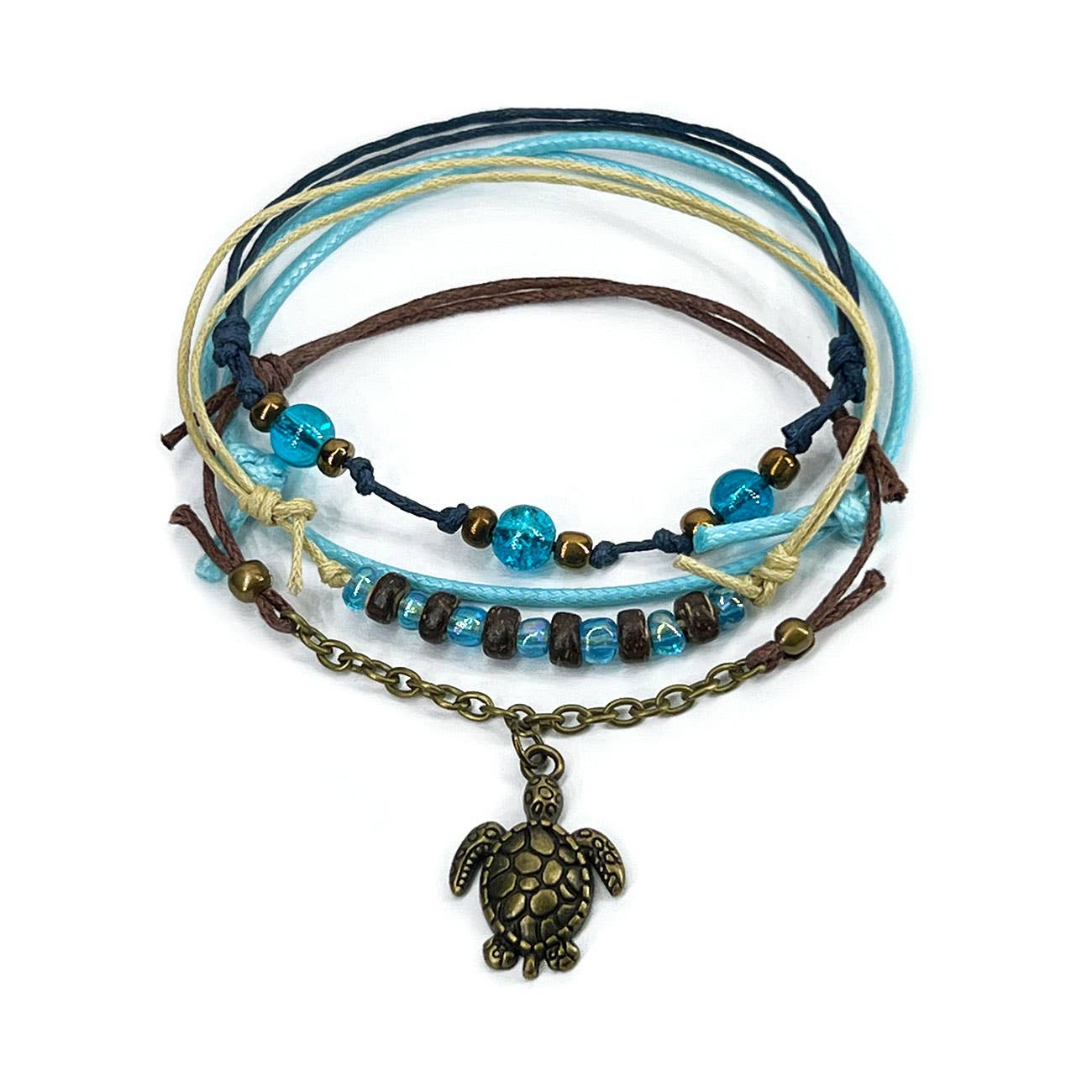 Blue Sea Turtle Coconut Bead Bracelet