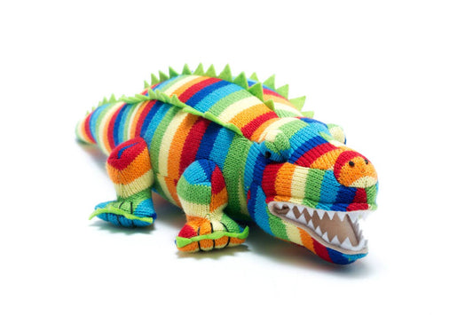 Knitted Crocodile Soft Toy with Bold Stripes